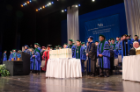 The 143 medical degree diplomas are center stage at the beginning of the 170th annual commencement of the Jacobs School of Medicine and Biomedical Sciences April 29 at the Center for the Arts.