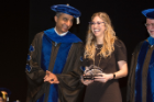 Roswell Park Graduate Division Award for Excellence in Research winner Kelly L. Singel, PhD ’17, poses with Naveen Bangia, PhD, associate dean of graduate studies at Roswell Park Comprehensive Cancer Center.