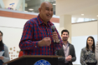 Vijay H. Aswani, MD, PhD, offers his thanks after accepting the award for faculty in clinical training at the 2019 Louis A. and Ruth Siegel Awards for Excellence in Teaching that took place in April at the Jacobs School.