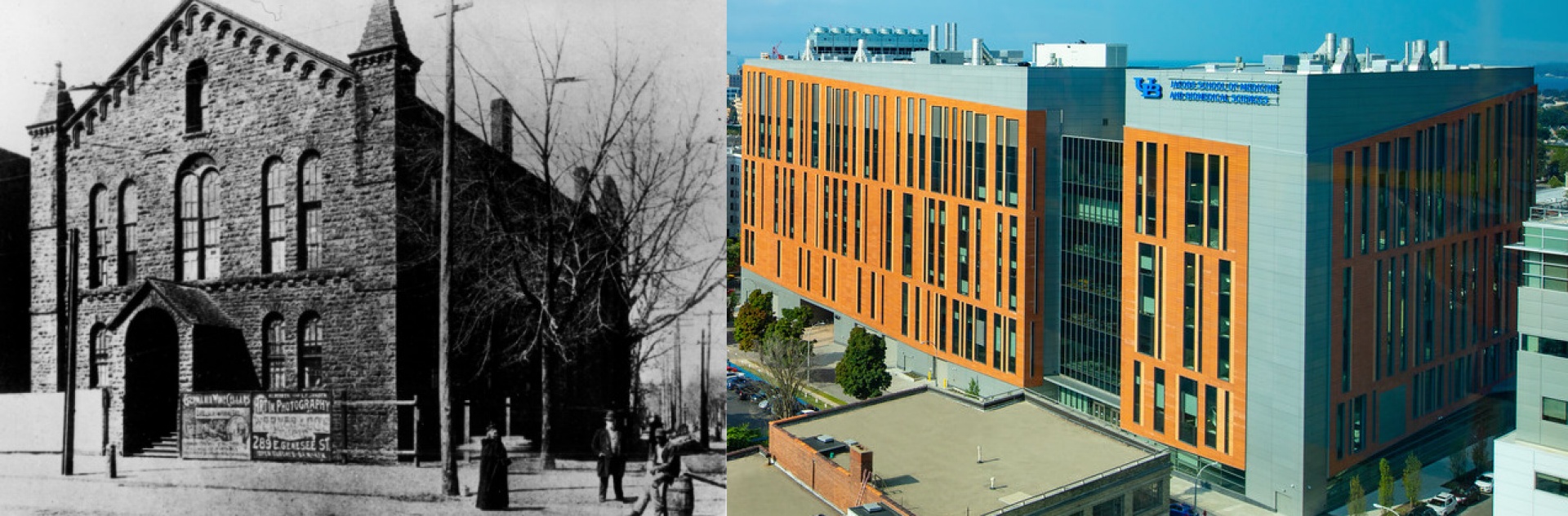 Old (1849) and current homes of the school.