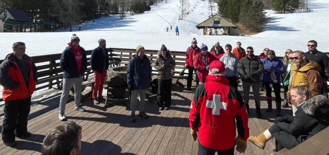 Emergency medical residents participate in annual ski grand rounds. 