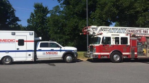 Picture of a fire truck and a picture of an ambulance. 
