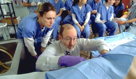 Students at a demonstration in the Gross Anatomy lab. 
