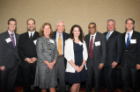 Faculty presenters and chapter advisers, from left: Peter Martin, Sergio Hernandez, Marcia Sarkin, Leonard Katz, Colleen Nugent, David Milling, Michael Cain and Daniel Sheehan.