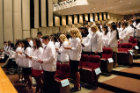 Members of the Class of 2020 of the Jacobs School of Medicine and Biomedical Sciences recite the Oath of Medicine at the conclusion of the White Coat Ceremony.
