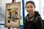 Mika Connolly, a first-year medical student, with her untitled acrylic painting.