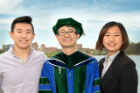 John C. Hu (center), who completed the MD/PhD dual degree program, enjoys the ceremony with his siblings. Hu will be an internal medicine resident at UB.
