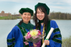 Jin Guo (right), will undertake an internal medicine residency at New York Presbyterian Hospital (Cornell Campus) in New York City. She is congratulated by her mother. 