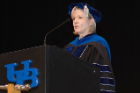 Lauren O. Bakaletz, PhD, gives the keynote address at the biomedical sciences commencement ceremony.