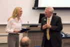 John E. Tomaszewski, MD, presents the John B. Sheffer Award to Emily Nehl, Class of 2020.