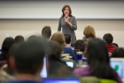 Lt. Gov. Kathy Hochul addresses students during the first day of the spring semester for the Jacobs School of Medicine and Biomedical Sciences. She urged them to stay in Western New York after their training.