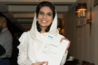 Aysha Noor Malik is all smiles as she proudly displays her match letter, which shows she is headed to Loyola University in Illinois to complete her pediatrics residency.