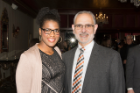 Shanté White, who matched to an anesthesiology residency at the University of Rochester/Strong Memorial Hospital, poses for a photo with Alan J. Lesse, MD, senior associate dean for medical curriculum. As an undergraduate at UB, White earned a nursing degree and starred on the track and field team.