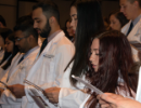 First-year medical students recite the Oath of Medicine at the August 2018 White Coat Ceremony.