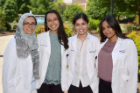From left, Hafsa Zubairi, Nazeela Tanweer, Barbara Mian and Maliyat Matin participated in the 2019 Student Clinician Ceremony.