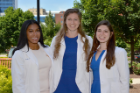 From left, Karole Collier, Jenna Herskind and Maria Coluccio have completed the first two years of medical school — full of basic sciences courses — and are transitioning to clinical training. 