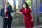 Lt. Gov. Kathy Hochul exchanges an “elbow bump” with infectious disease expert Thomas A. Russo, MD.