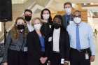 Front row, from left, Alexandra Gilligan; Allison Brashear, MD; Olumayowa Adebiyi; and David A. Milling, MD. Back row, from left, Justin Mordechai Isaac Baroukhian, Susan Eichhorn and John Baker. The five students shared third-place honors.