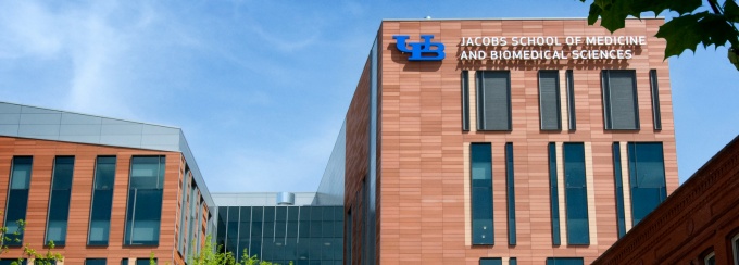 Front of the Jacobs School of Medicine and Biomedical Sciences building. 