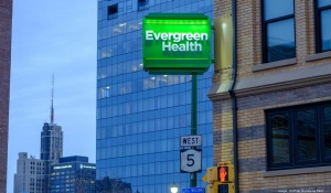 Evergreen Health Services sign outside of building. 