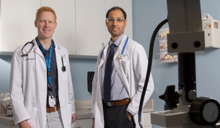 Chief Resident, Philip Fourie, MD, PGY3; Ravi Purushuttam, MD, 2021 graduate and current teaching faculty. 