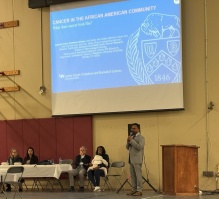 Powerpoint projected on a large screen for a presentation.