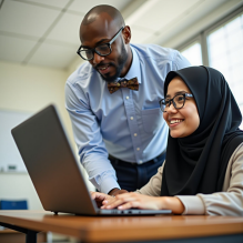 A faculty member mentors a student.