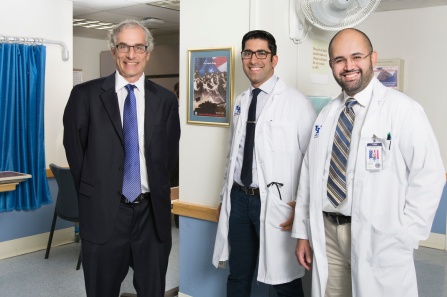 M. Jeffery Mador, MD, guides Ravi Savani, MD, and Mohamed Gashouta, MD, during a rotation. 