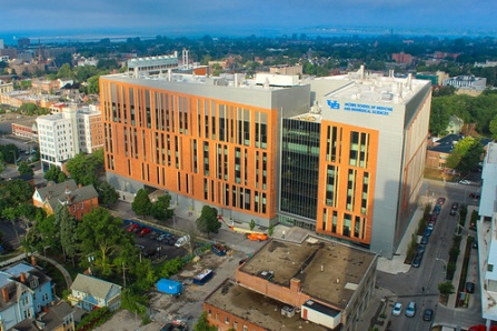 External view of the Jacobs School of Medicine and Biomedical Sciences. 