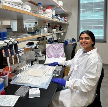 Jazz Kaur, MS Student in a lab. 