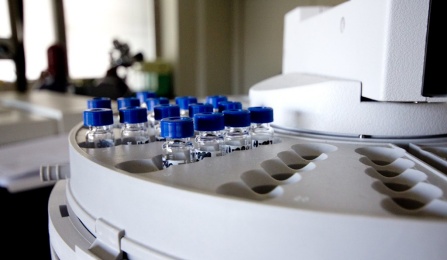 Close-up shot of laboratory equipment. 