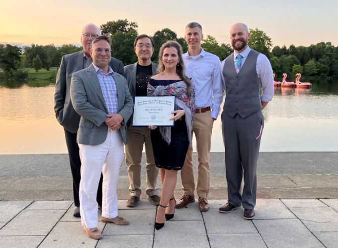 2022-2024 Fellow, Maria Chulkov, MD with program faculty and staff at the 2024 fellowship graduation dinner. 