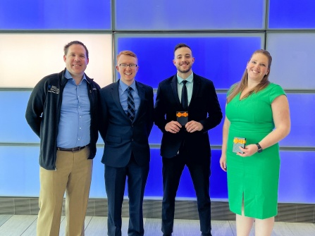 2023 Research Day Winners: vascular fellow Andrew Rogers, surgery residents Joe L'Huillier, medical student Nicco Ruggiero, and surgery resident Carrie Ryan.