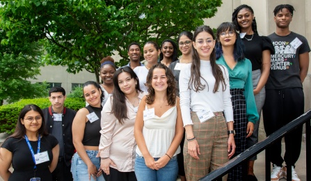 Students in climb program standing outside.