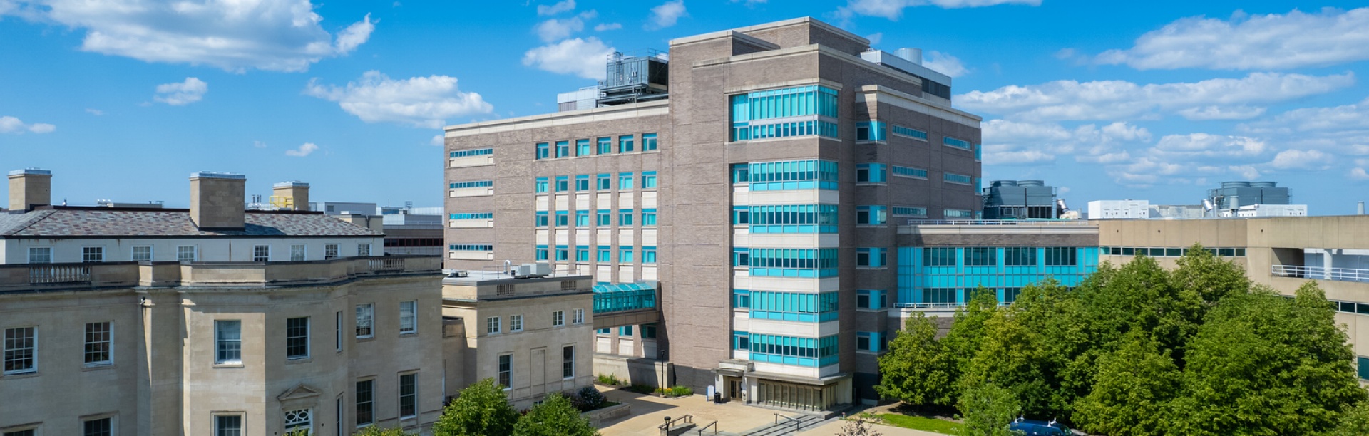 Biomedical education building exterior. 