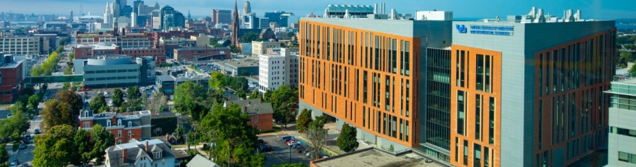 Exterior of the Jacobs School of Medicine and Biomedical Sciences. 