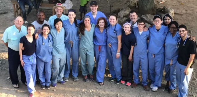 Medical students posing for a picture in Haiti. 