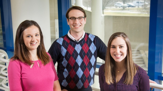 Three MD-PhD students: Chelsey Reed, Nadav Weinstock, and Lauren Burkard-Mandel. 