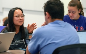 Students in a medical school classroom. 