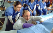 Students at a demonstration in the Gross Anatomy lab. 