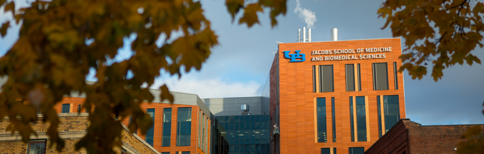 Street view of the Jacobs School of Medicine and Biomedical Sciences. 