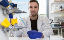 Pharmacology student working in lab. 