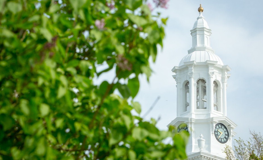 South Campus Hayes Hall tower in spring. 