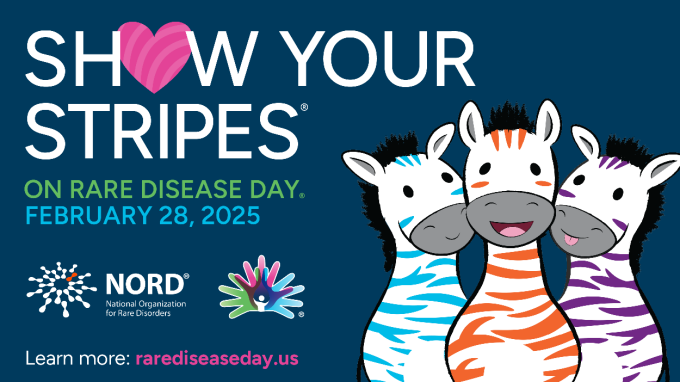 NORD Rare Disease Day poster that says "Show Your Stipes on Rare Disease Day February 28, 2025".