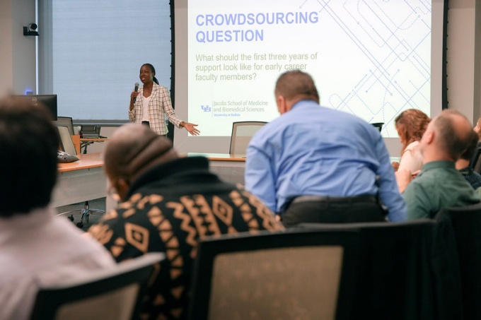 Faculty attending a Fall Welcome Breakfast.