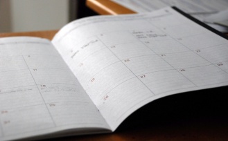 Planner opened up to a monthly view of the calendar. 