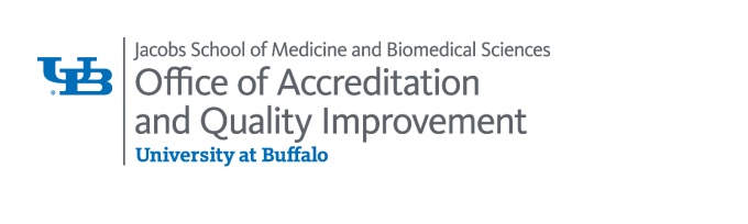 Logo for the Jacobs School of Medicine and Biomedical Sciences at the University at Buffalo. Text reads: "Office of Accreditation and Quality Improvement.". 