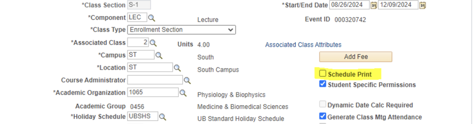 Basic data tab with schedule print field highlighted. 