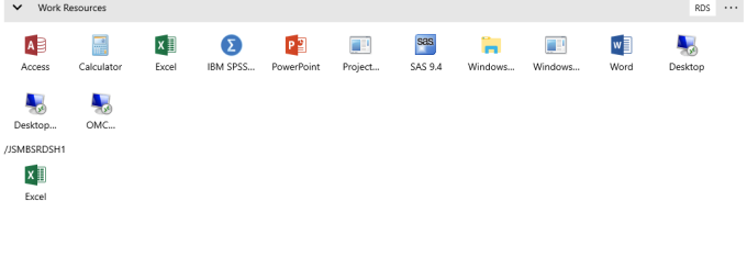 Image of the remote desktop workspace with the available applications. 