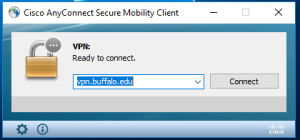 Zoom image: Enter vpn.buffalo.edu in dropdown of Cisco AnyConnect Secure Mobile Client 